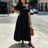 Women Plus Size Bohemian Maxi Dress Square Neck Puff Sleeve Loose Fit Casual Long Dress for Summer Beachwear