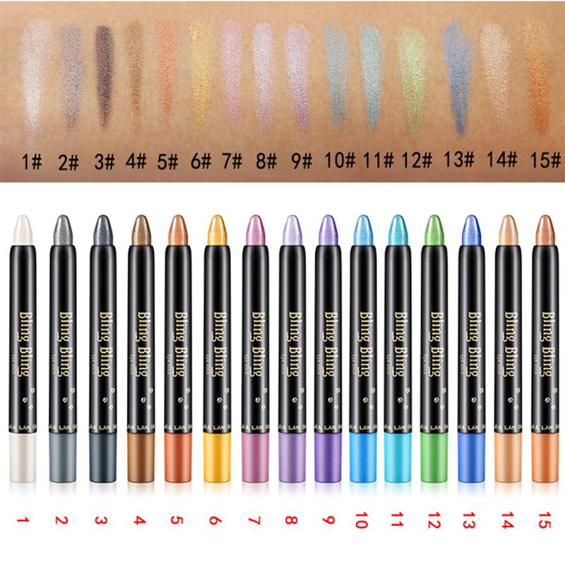 Bâton de crayon de fard à paupières nacré imperméable, 15 couleurs, paillettes durables, stylo d'ombre à paupières scintillant, Eyeliner, outils de maquillage pour les yeux