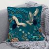 Federa Cuscino Arredo 2D Piatta - Stile Cinese Vintage Gru e Pino Elegante Verde Acqua Floreale Botanica Custodia Cuscino Per Arredo Casa