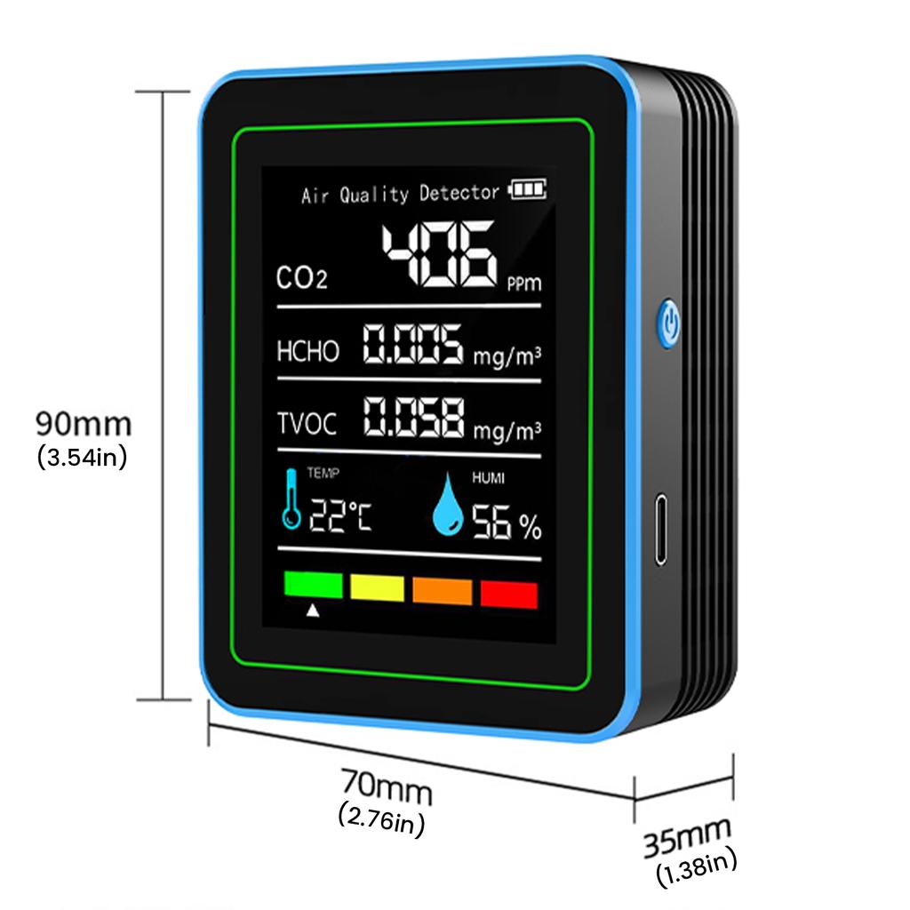 5-in-1 Indoor Air Quality Monitor USB Charging Air Quality Tester with Temperature Humidity TVOC Display for Home Office