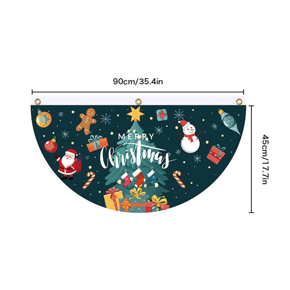 Christmas Door Curtain Banner Half Fan Shaped Christmas Bunting Flag Decoration Waterproof Christmas Door Flag For Party