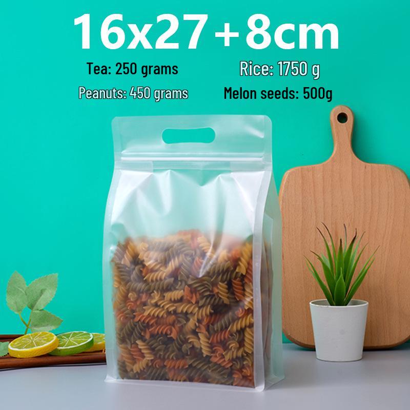 Frosted Transparent Self-Sealing Snack Bag with Handle for Dried Fruit and Tea Storage