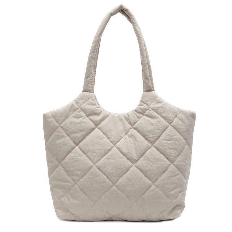 Korean Style Quilted Cotton Tote Bag - Large Capacity, Casual Shoulder Bag for Autumn/Winter 2025.