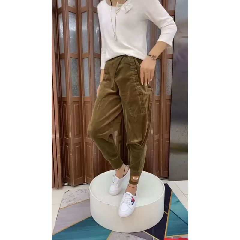 

Омолаживающие вельветовые брюки слим фит, стройнящие и модные, удобные брюки гаремного типа Brown XL