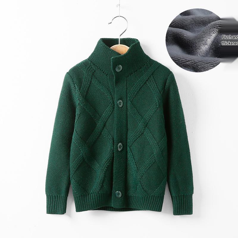 Children's High Neck Wool Cardigan - Warm Knitted Sweater for Autumn/Winter, Sizes 2-11 Years