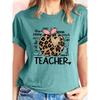 Single-piece women's short-sleeve shirt T Shirt Leopard print Apple teacher-themed casual crew neck sports top Suitable for wear in spring, summer,