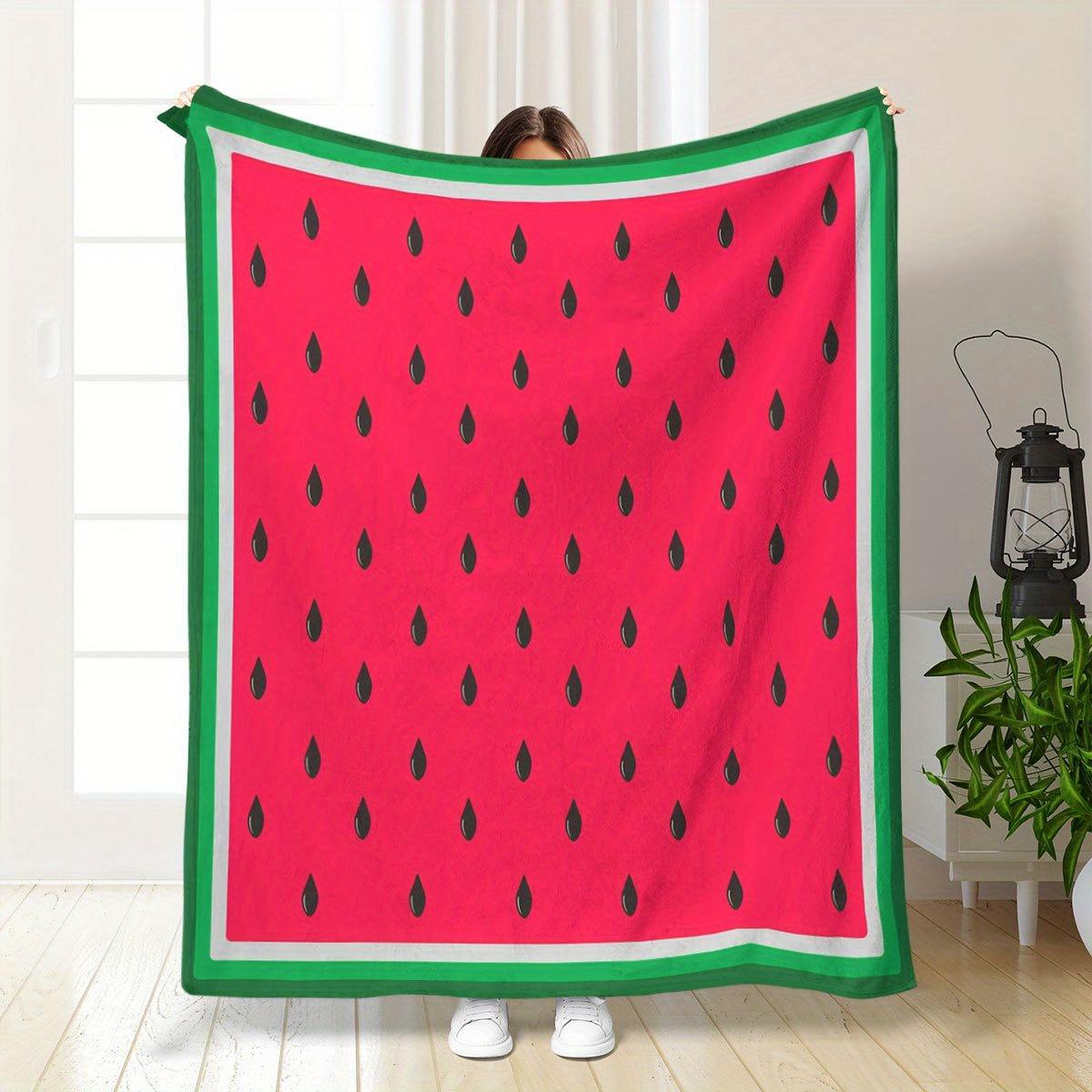 

Creative Watermelon Print Round Blanket Soft Warm Flannel AllSeason Sofa Office Camping Gift 75x100cm (30x40inch)