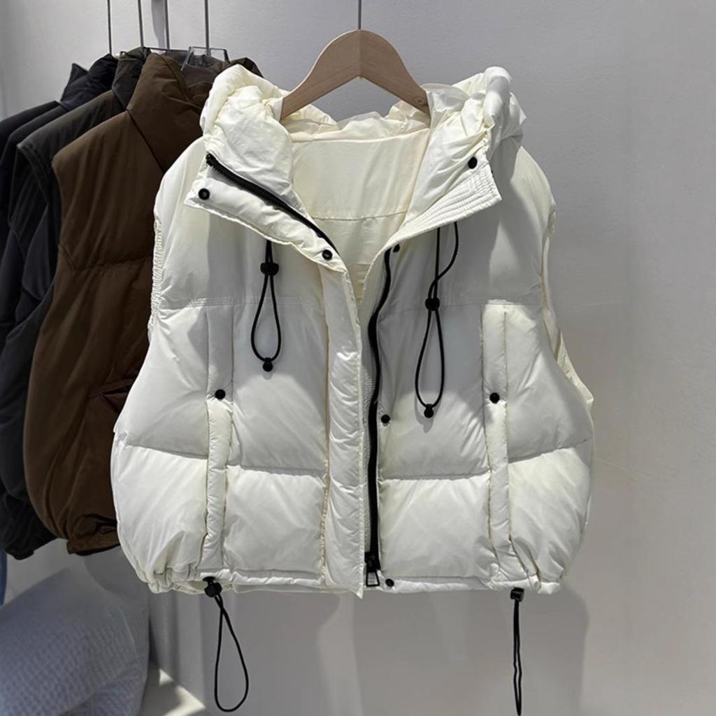 2024 Autumn/Winter Korean-Style Women's Hooded White Duck Down Casual Vest