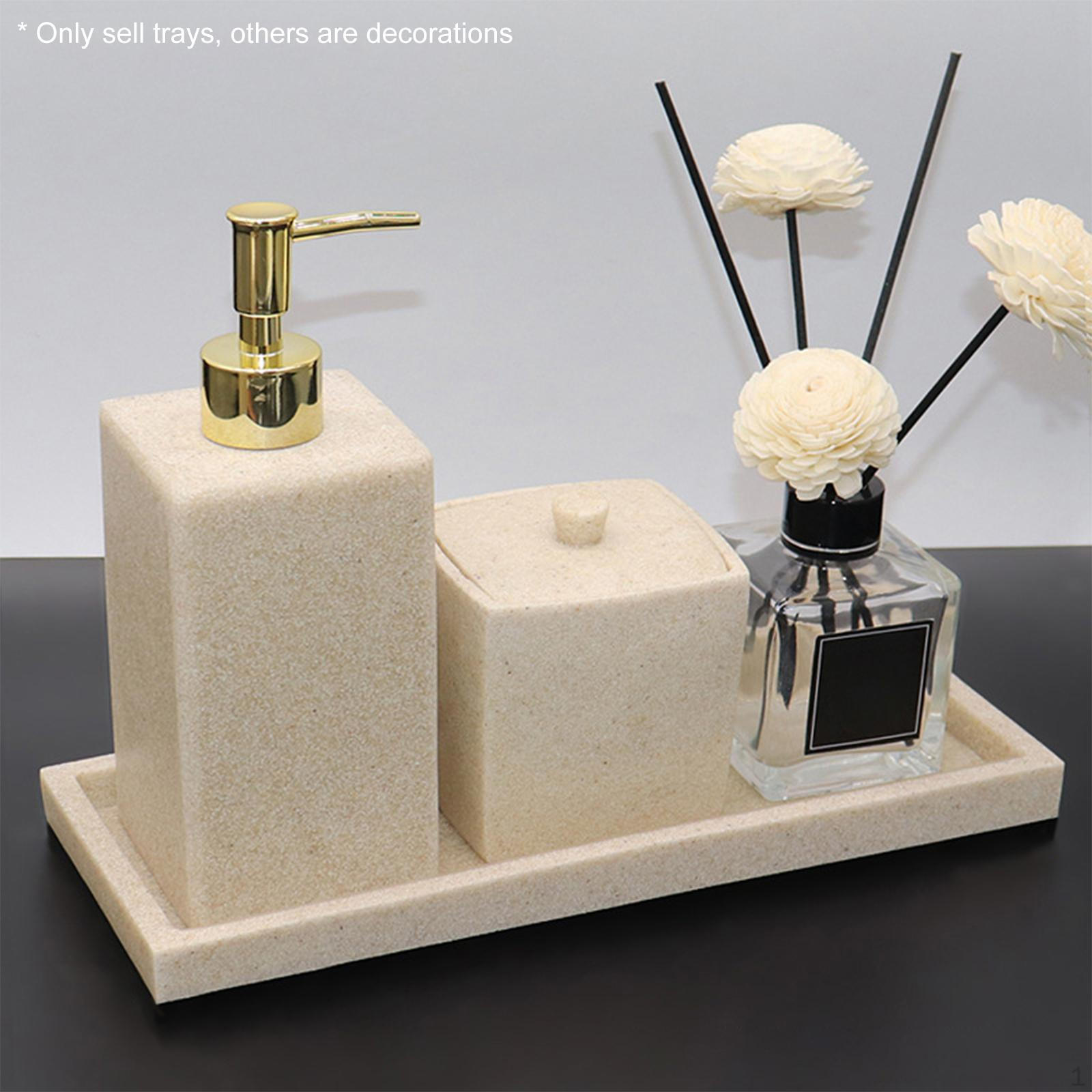 

Luxury Bathroom Vanity Tray Rectangular Desk Trays Shampoo Shower Caddy Towel Soap Toiletry Stone Gray