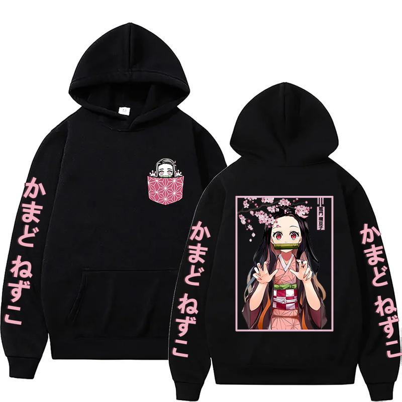 New Anime Kamado Nezuko Print Hoodies Women Causal Tops Unisex Harajuku Black Long Sleeve Sweatshirts