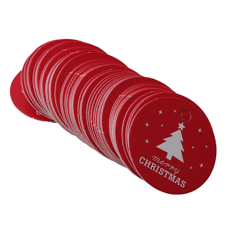 

100pcs Merry Christmas Gift Tags Red Green Xmas Tree Round Shape Card Tag Christmas Tree Hanging Decor Gift Wrapping Labels Circular