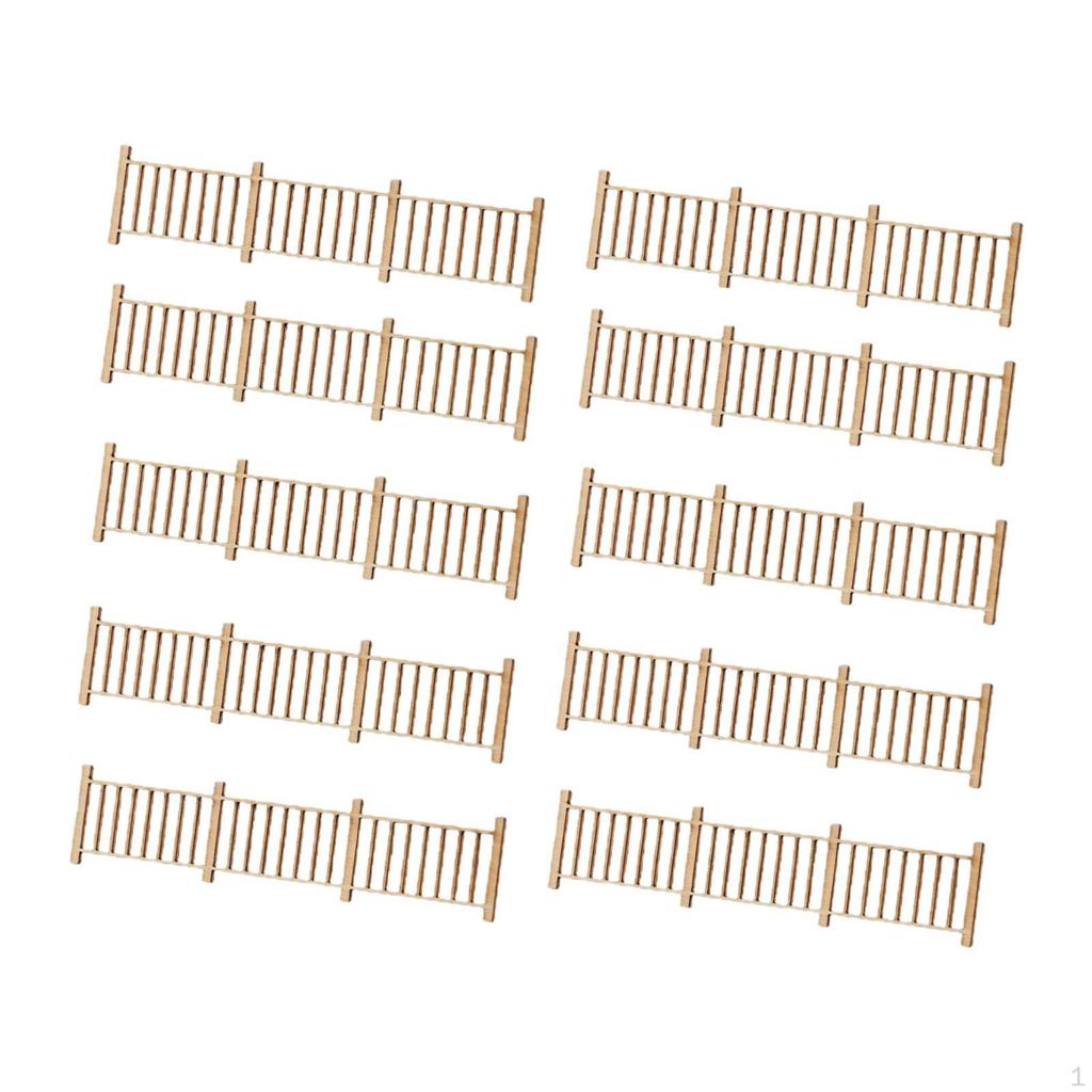 10 Decorative Miniature Fences, 1:50 Scale, Wooden, for Model Railways And Garden Accessories.