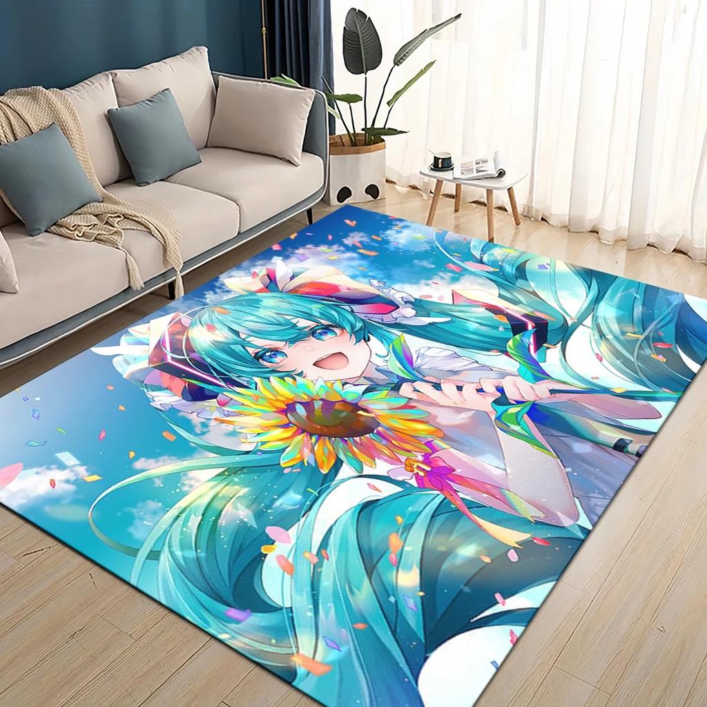 3D M-MIKUS Music VOCALOID Cartoon Girl Rug Carpet for Living Room Bedroom Home Decor,kids Play Non-slip for Sofa Doormat