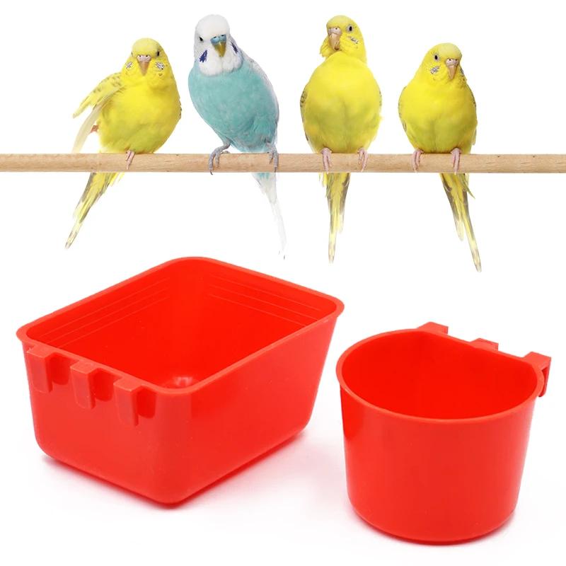 Bird Cage Feeder Cups Plastic Feeding Dish Feed Bowls with Hooks for Parrot Water Drinker for Pigeon Quail Duck Dringking Bowls