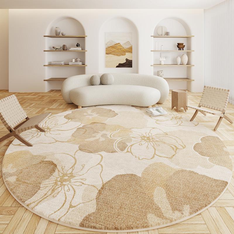 Cream Style Living Room Decoration Round Carpet Light Luxury Rugs for Bedroom Fluffy Soft Study Rug Thick Plush Lounge Floor Mat
