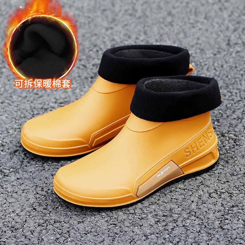 New Rain Shoes Men's and Women's Fashion Water Shoes Cotton Non-slip Rain Boots Short Adult Waterproof Outdoor Boots