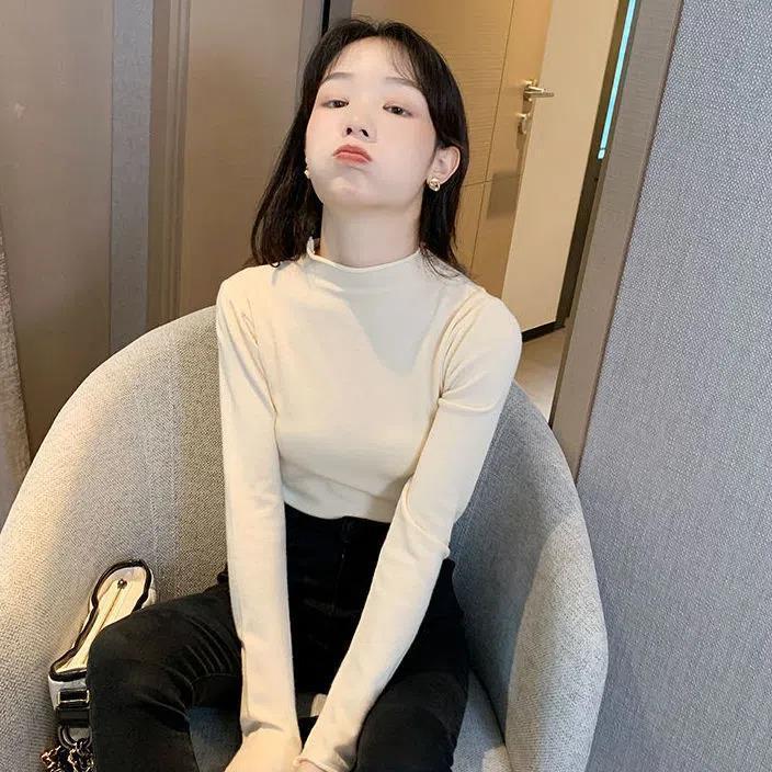Autumn and Winter Women's Half-high Neck Sweater Bottoming Shirt Long-sleeved Knit Sweater Pullover Inner Slim Top