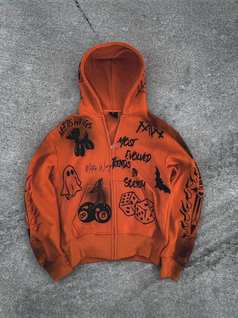 European and American personalized street trendy brand y2k couple hooded sweater American retro camouflage printed zipper jacket