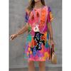 Summer Ladies Abstract Portrait 3D Printed Short Sleeve Dress