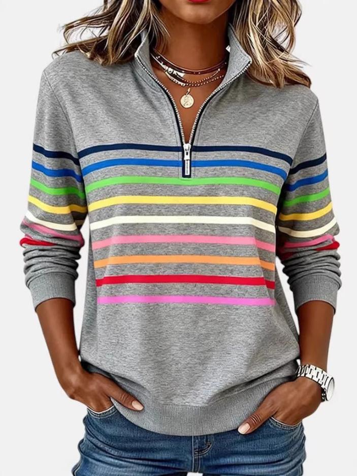 3D-Druck gestreifter Reißverschluss Pullover Hoodie für Damen