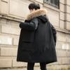 Medium and Long Down Jacket Men's Loose Hooded Big Fur Collar Trend Korean Version Handsome Green