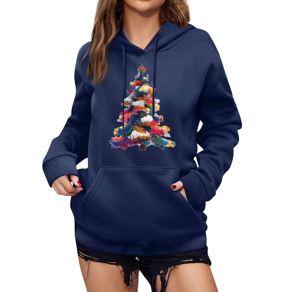 Women's Winter Christmas Printed Pullover Hooded Sweatshirt Fleece Long Sleeve Sweatshirt
