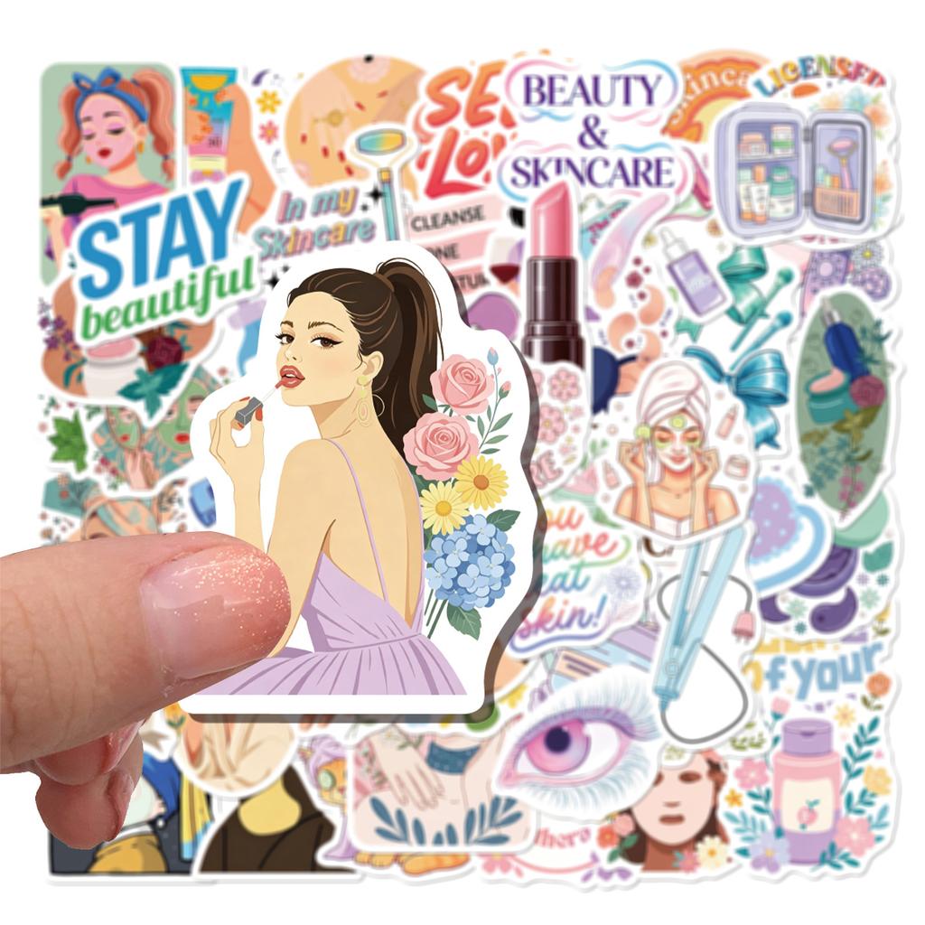 60 Pieces of 2-style Cartoon Beauty Therapist Stickers for DIY Makeup and Skincare Element Handbooks and Luggage Cases
