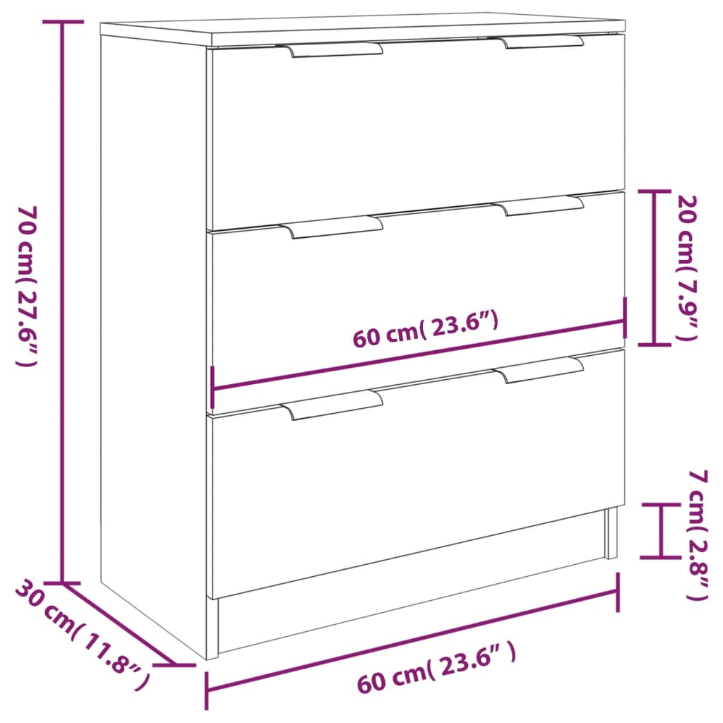 Vidaxl 3-Piece Chest of Drawers, Smoked Oak, Wood-Based Material