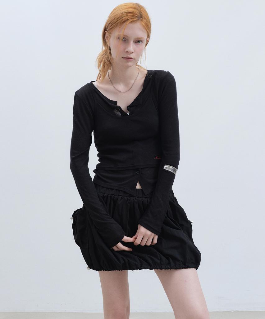 Nigaennikol Side Pocket Balloon Skirt_Black