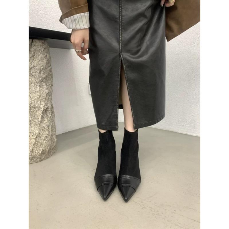 

Huge good-looking small short boots women s pointed new black slim high-heeled fashion bare boots boots 35 чёрный