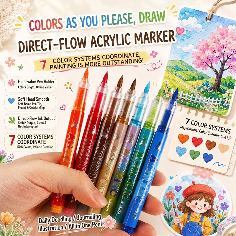 12 Colors Acrylic Markers Soft Brush Pen Tip 7 Color Systems For Drawing Anime Painting DIY Rock Halloween Gifts Art Supplies