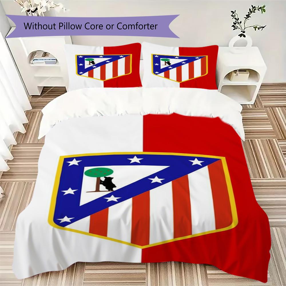 Atletico Madrid Pattern Bedding,Quilt Set Quilt Cover Pillowcase Home Birthday Gift(1 * Duvet Cover + 2 * Pillowcase, Without Core)_lx
