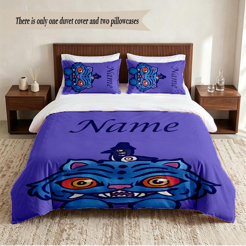 Derpy Tiger Personalized Custom Name 3‑Piece Bedding Set Soft Duvet Cover Set For Bedroom Home Decor