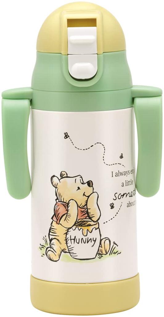 Skater (STWM3N-A) Double-Handled Stainless Steel Water Bottle with Straw, Baby Mug, Disney Winnie the Pooh Picnic Design, 350ml, for Girls