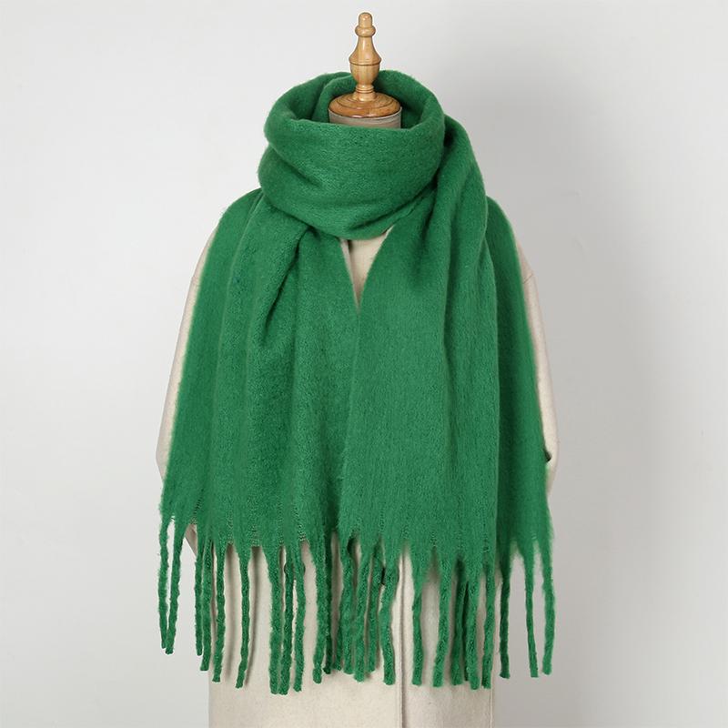 

Chic Women Scarf Autumn Winter Mohair Versatile Luxury Green European Shawl Female Soft Warm Thermal Muffler Ladies