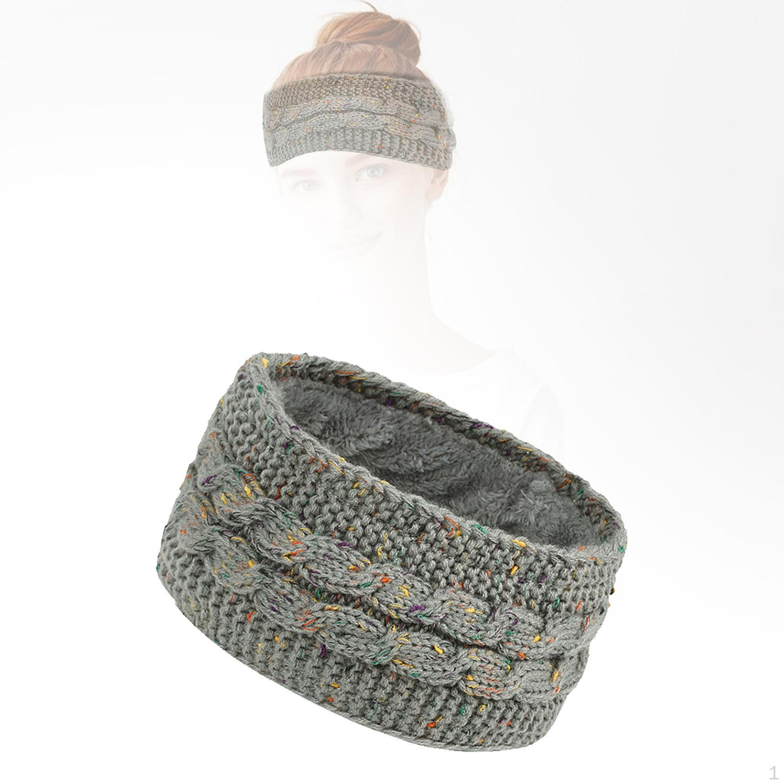 

Вязаная повязка на голову для женщин, повязка на голову, утеплитель для ушей, тюрбан, аксессуары для волос с флисовой подкладкой светло-серый