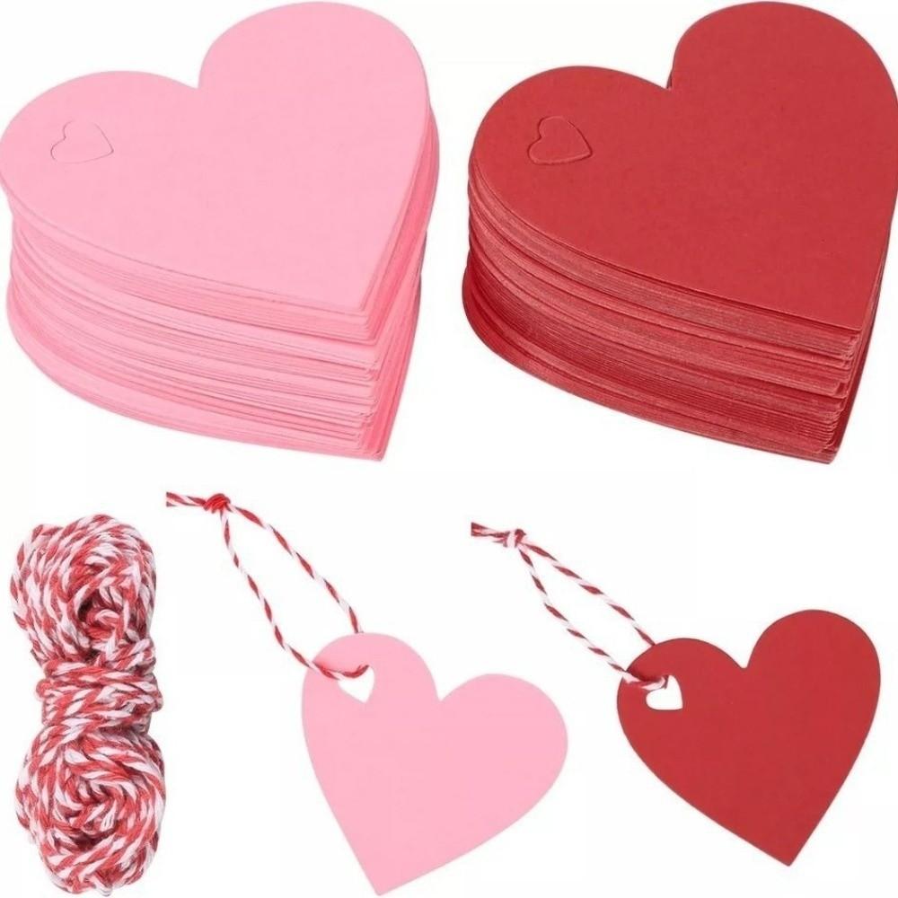 100pcs DIY Valentine's Day Tags Hanging Decoration Heart Shape Blank Heart Shaped Cards Red Pink Paper Gift Hanging Tag