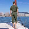 Herren Sieben-Viertel-Hose Elastischer Bund Kordelzug Tasche Lässig Strand Yoga Capri-Hose Leicht Bequem