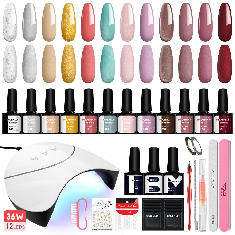 Набір для манікюру PHOENIXY Гель-лак для нігтів Nail Art Varnish Matte Top Coat з ультрафіолетовою світлодіодною лампою для нігтів 36 Вт Інструменти для нігтів Набір дрилів для нігтів Набір для декорування нігтів
