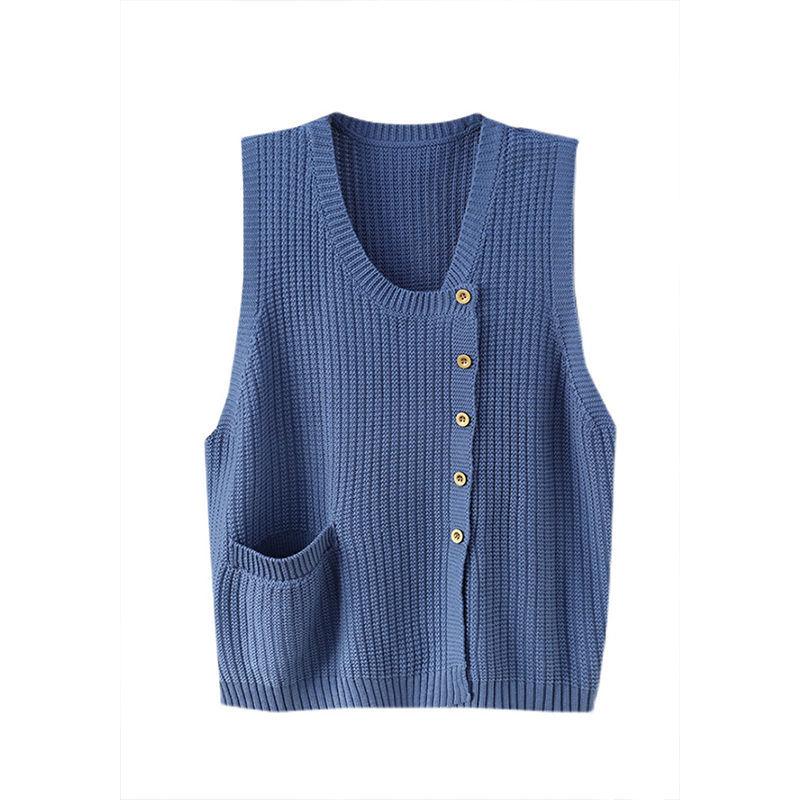 Women's Knitted Vest with Asymmetric Hem Retro Artistic Loose Versatile Casual Gilet Top Cardigan