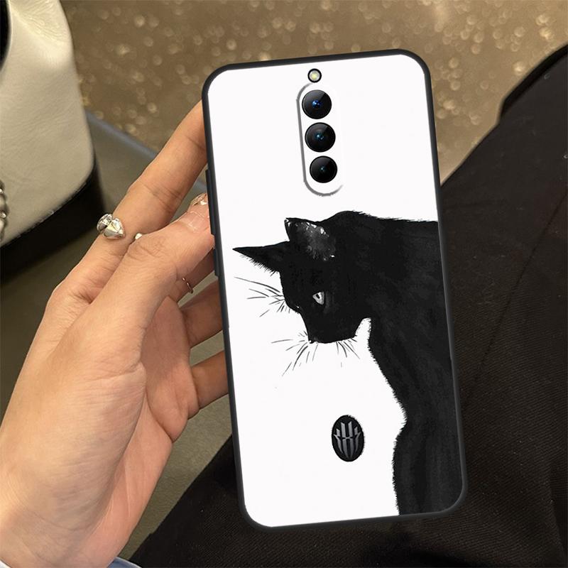 Black Cat Face Kitty Case For ZTE Nubia RedMagic 6 7 6S 7S Pro 5G 6R RedMagic 10 Air 9 8 8S 9S 10S Pro Plus Cover