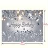 2D Silver Glitter Diamond Happy Birthday Backdrop for Photoshoot