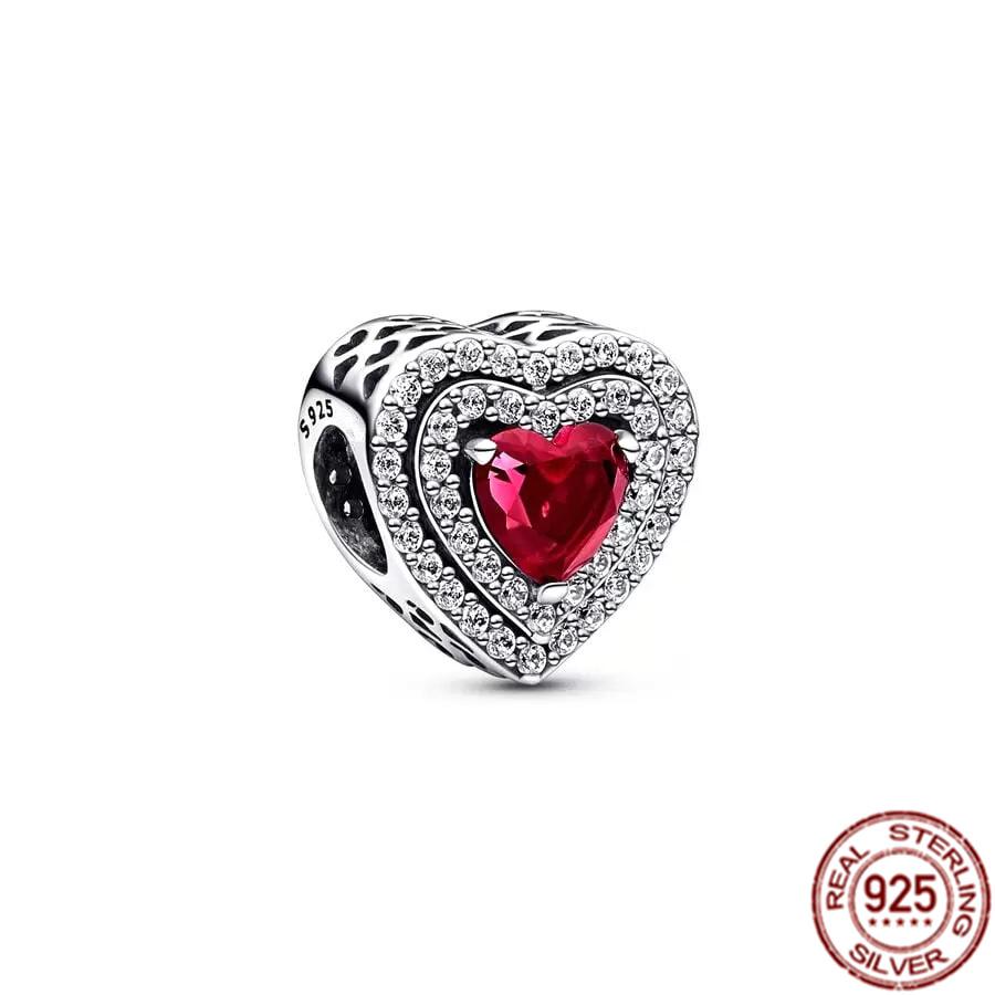 Red Series S925 Sterling Silver Sparkling Hearts Hot Air Balloon Rose Dangle Charm Bead Fit Original  Bracelet DIY Jewelry