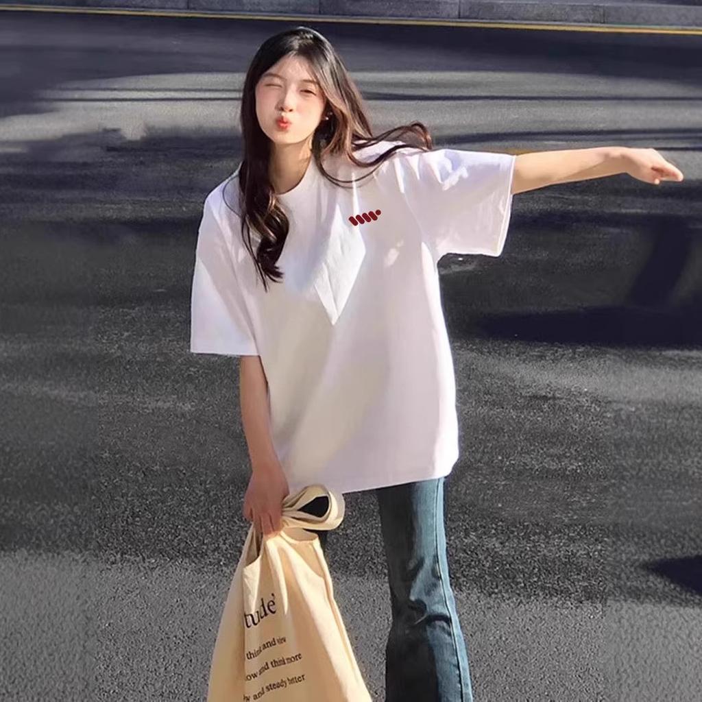 American retro white short-sleeved t-shirt women's summer new loose large size fat mm design sense niche half-sleeved top