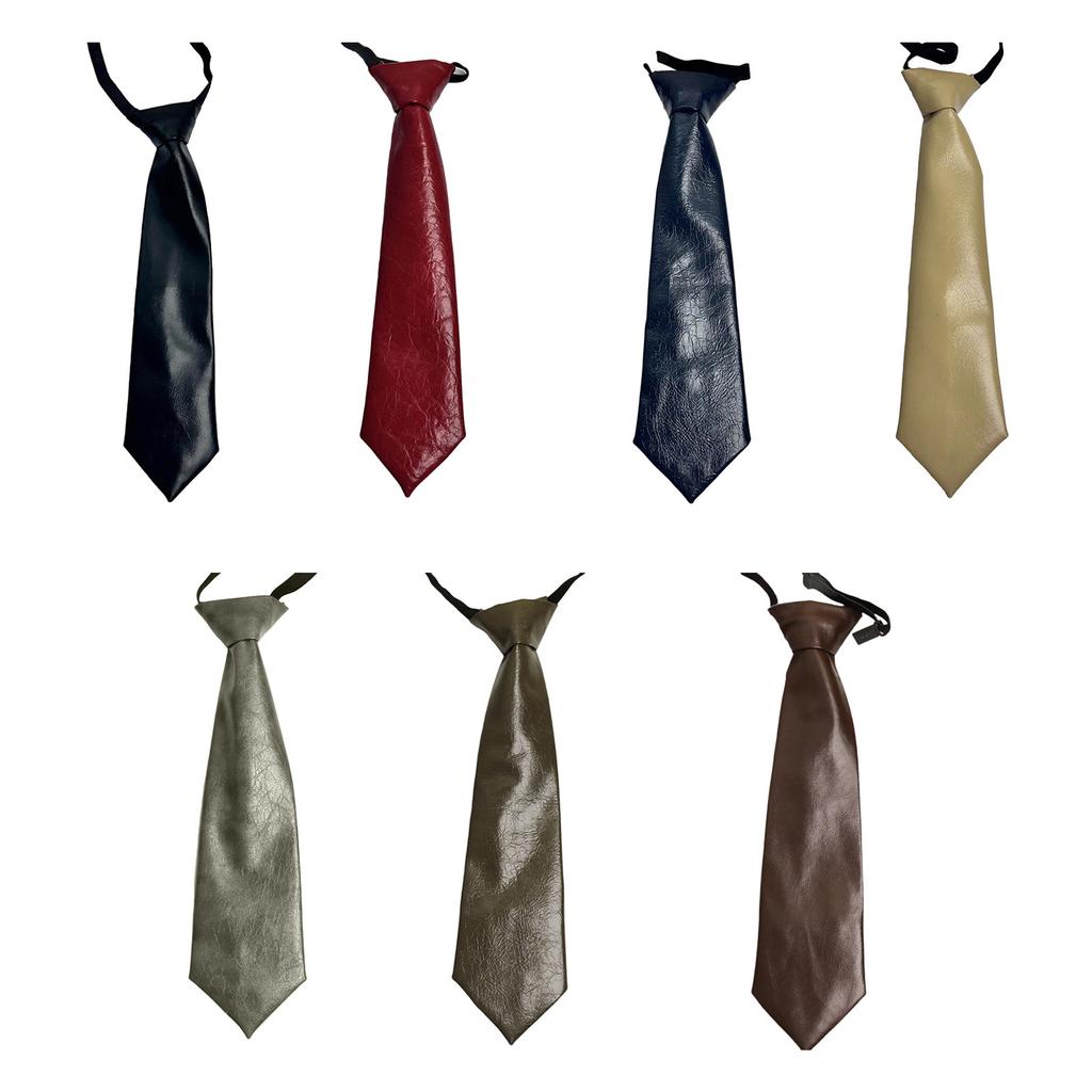 Campus Preppy Necktie Faux Leather Neck Tie Student Uniform Adjustable Pre Tied Neck Tie Shirt Collar Neckwear for Women