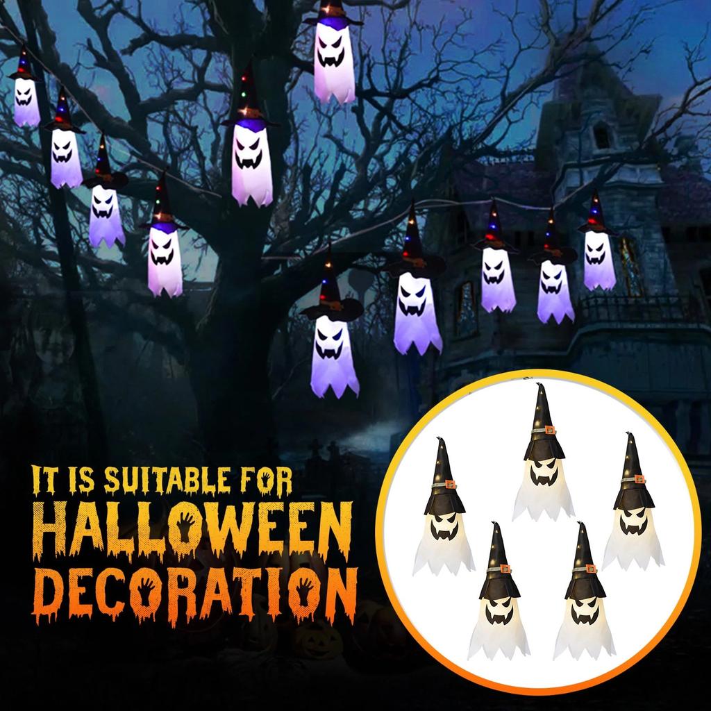 5pcs 45cm Hanging Halloween Glowing Hat With LED Light String Indoor And Outdoor Party Decorations