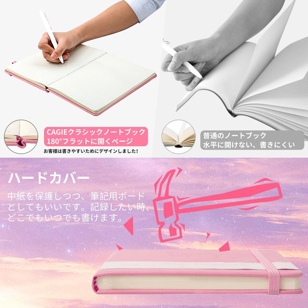 CAGIE 5mm A5 Classic Business x with Pen Pink Notebook, Grid, Notebook, Hardcover, Notebook, Journal, Notebook, 14.5cm 21cm, Holder,
