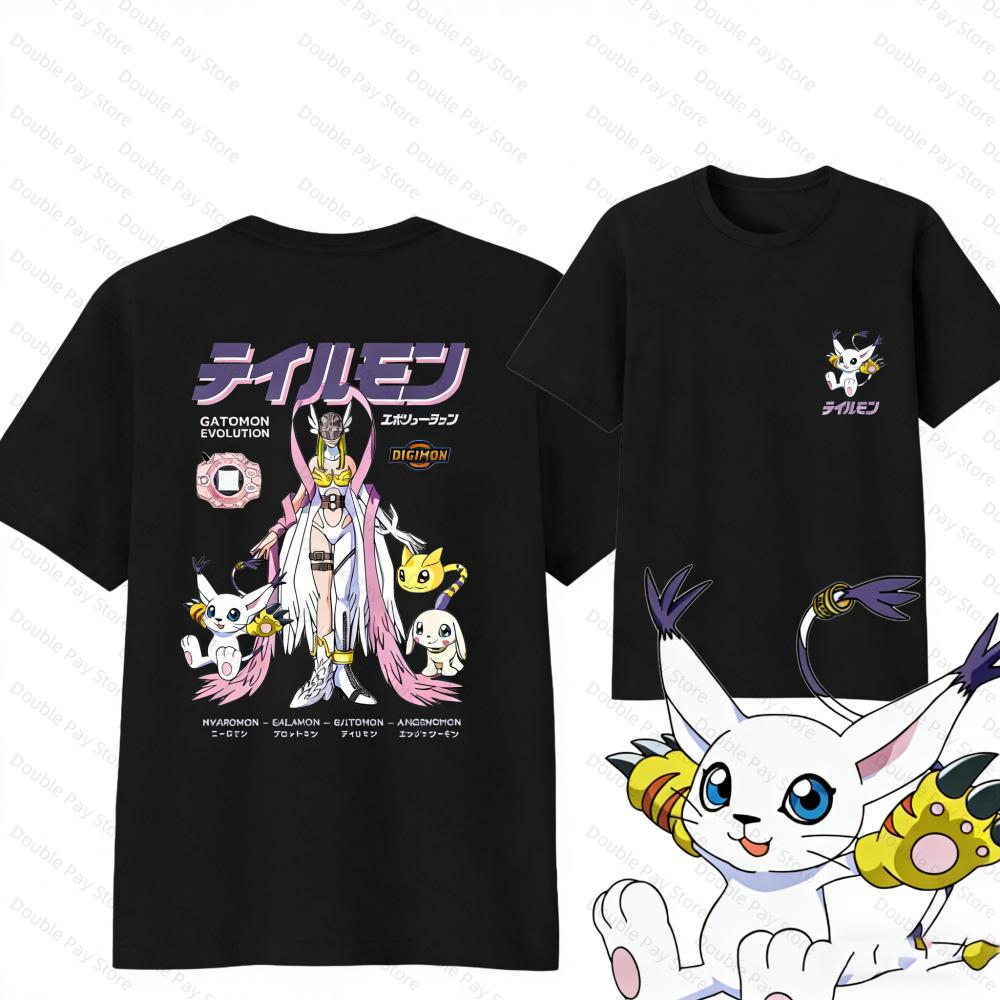 

Anime Digimon Gatomon Evolution Printed Cotton Tshirt Summer Unisexs Shirts Women tshirts Clothing Fashion Casual Street Tshirt S