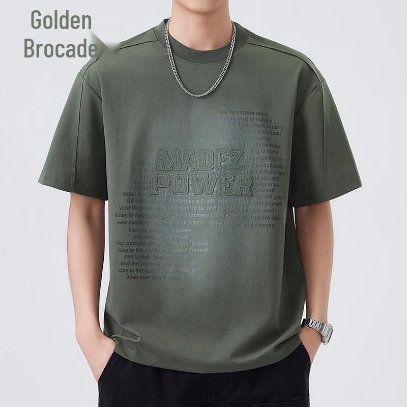 Jinjuan Men s American Style Heavyweight Printed Patchwork Short Sleeve T-Shirt L