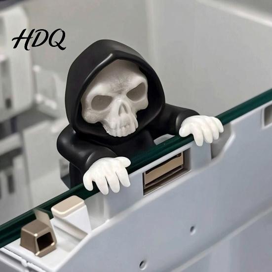 Unique Desktop Figurine Computer Monitor Skull Figurine 3D Printed Luminous Display Decor with Hooded Grim Reaper Design Halloween Horror